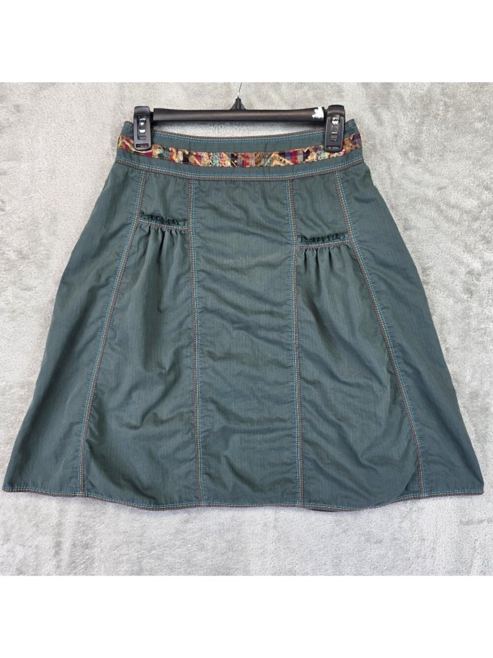 AMASS Skirt Womens S Green Twill A Line Knee Length Boho Embroidered